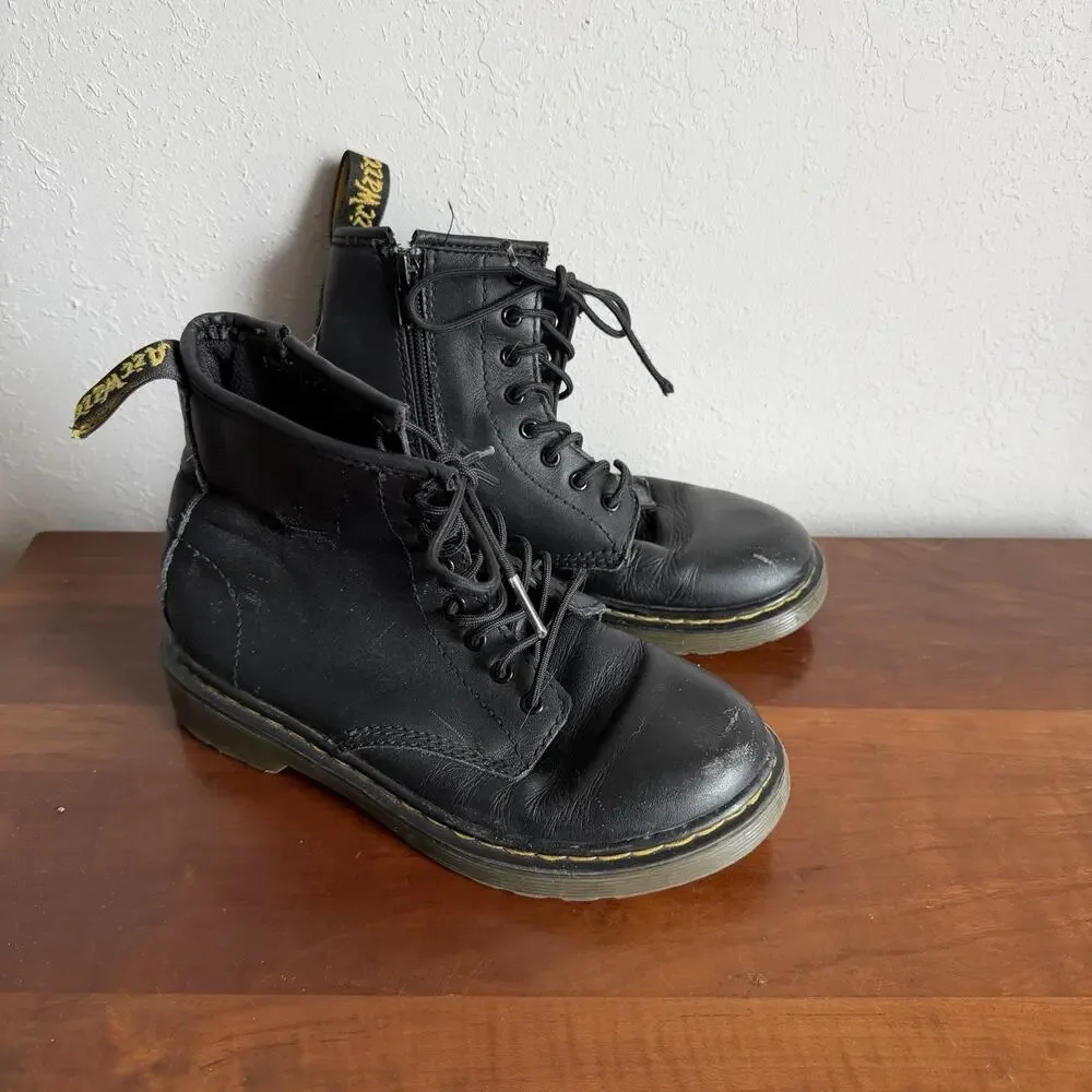 Dr. Martens Junior 1460 Boots Black Lace Up Side Zip Kids 2 Moto Grunge Classic